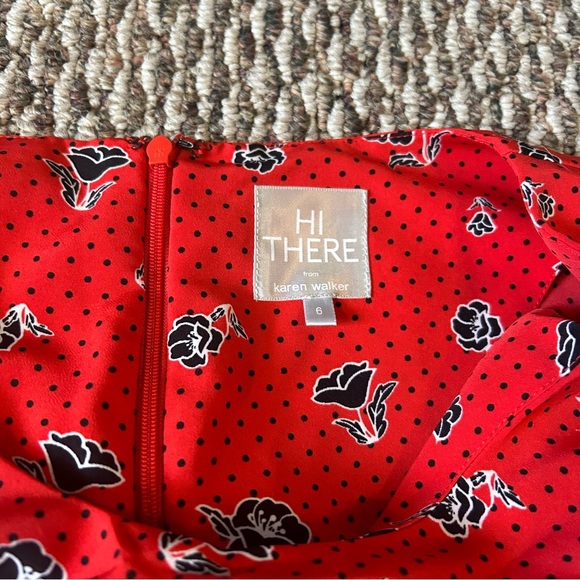 Hi There Retro Ruffle Red Black Floral Dress Size 6 - Picture 6 of 6